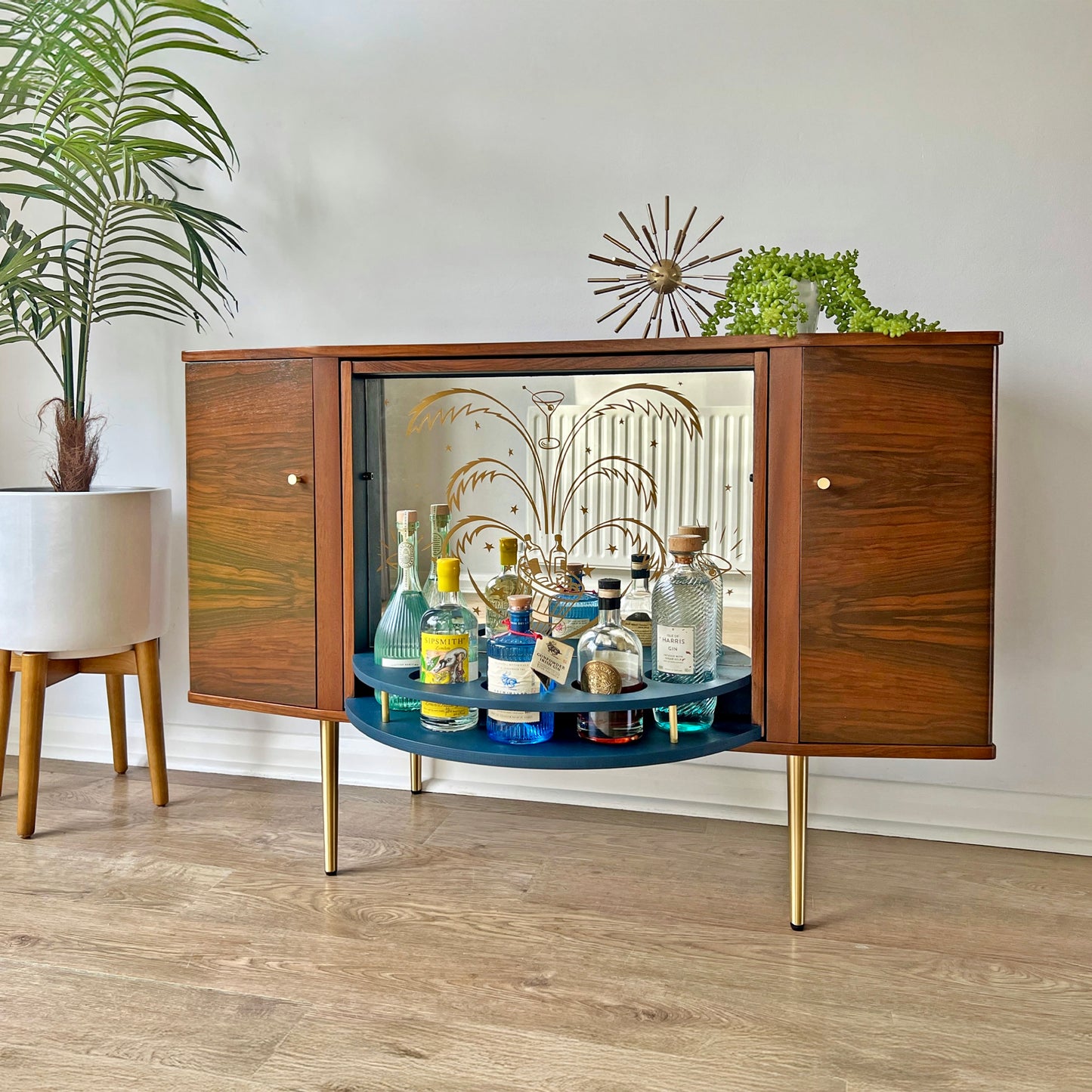 Vintage Walnut Sideboard with Secret Revolving Drinks Cabinet