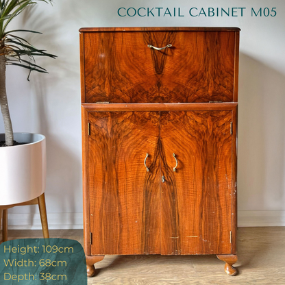 Green & Gold Art Deco Walnut Drinks Cocktail Gin Wine Bar Cabinet