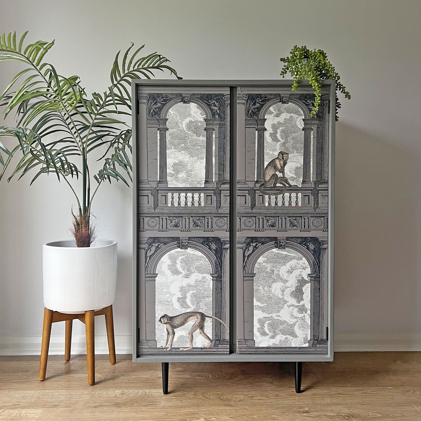 Luxury Grey Fornasetti Cocktail Cabinet – Procuratie Con Vista Drinks & Whiskey Bar Storage