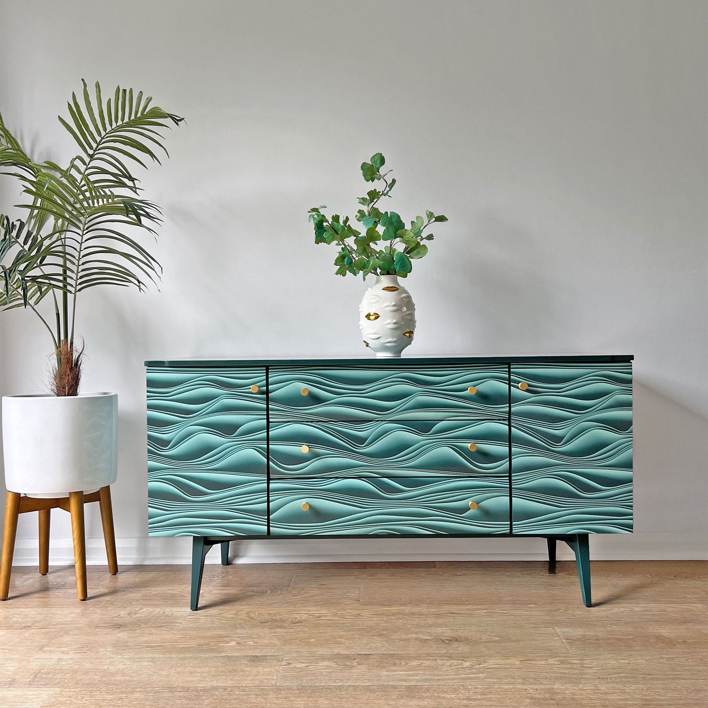 Mineral Green Vintage Mid-Century Meredew Sideboard with Unique 3D Decoupage