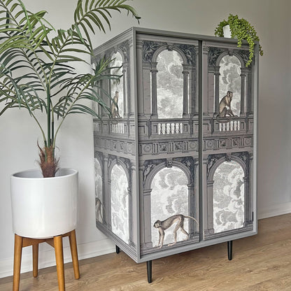 Luxury Grey Fornasetti Cocktail Cabinet – Procuratie Con Vista Drinks & Whiskey Bar Storage