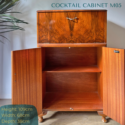 Green & Gold Art Deco Walnut Drinks Cocktail Gin Wine Bar Cabinet