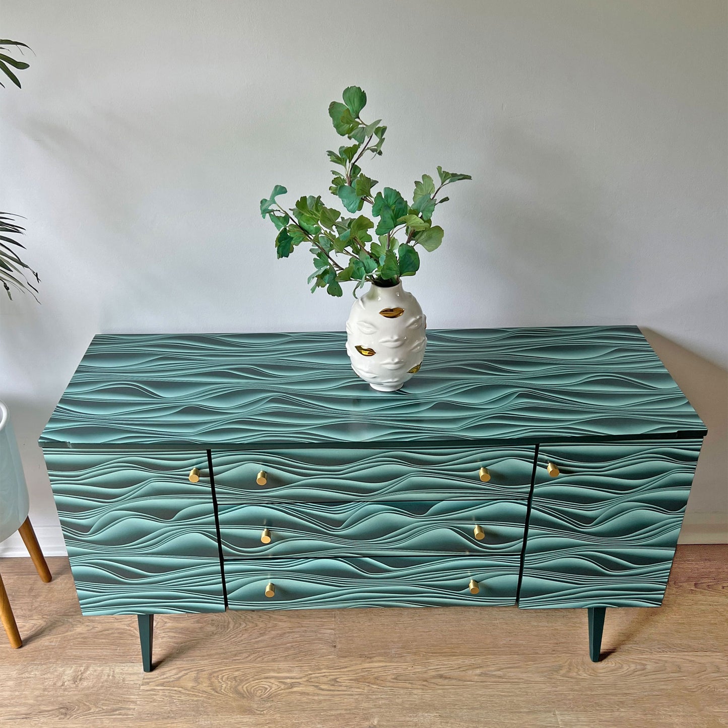 Mineral Green Vintage Mid-Century Meredew Sideboard with Unique 3D Decoupage