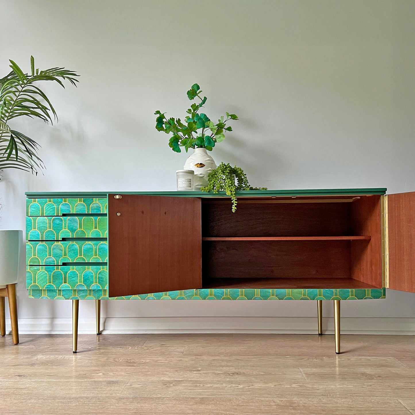 Green & Gold Bethan Gray Vintage Sideboard TV Unit Media Console