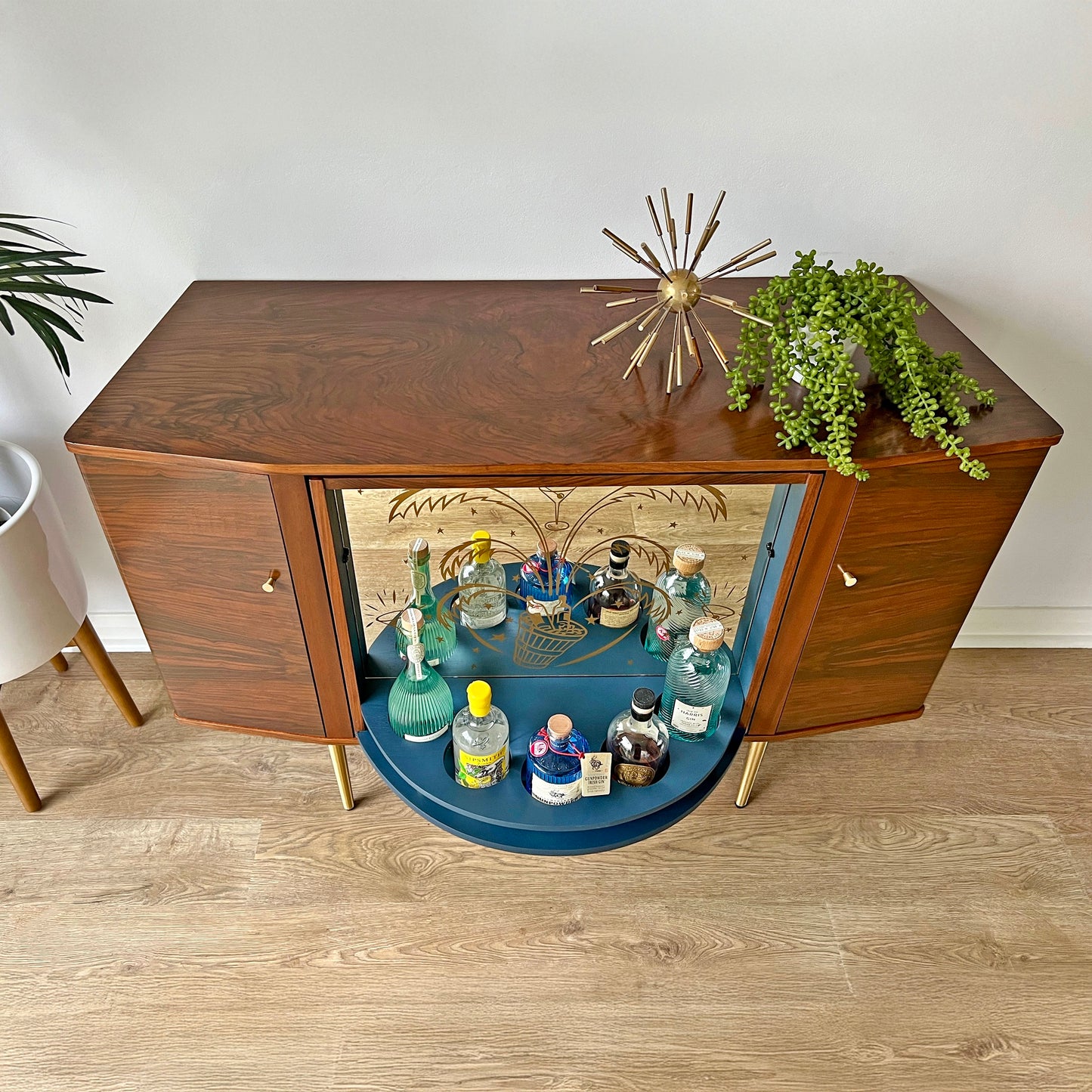 Vintage Walnut Sideboard with Secret Revolving Drinks Cabinet