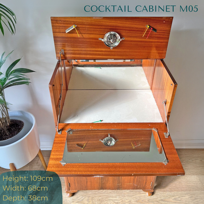 Green & Gold Art Deco Walnut Drinks Cocktail Gin Wine Bar Cabinet