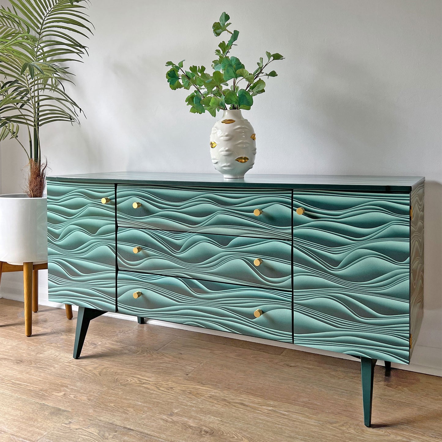 Mineral Green Vintage Mid-Century Meredew Sideboard with Unique 3D Decoupage