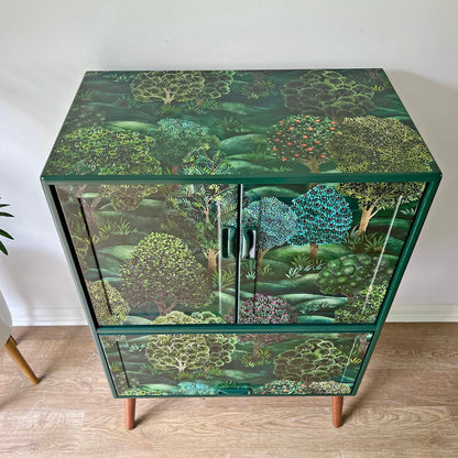 Vintage Mid Century G Plan Fresco Drinks Cocktail Cabinet - Cole & Son Forest - MADE TO ORDER