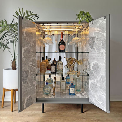 Luxury Grey Fornasetti Cocktail Cabinet – Procuratie Con Vista Drinks & Whiskey Bar Storage