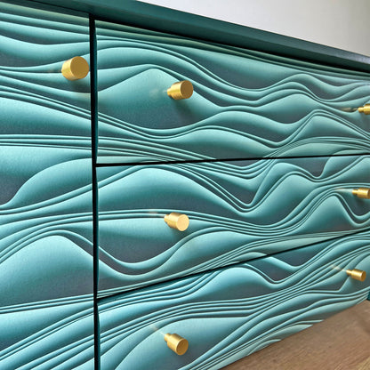 Mineral Green Vintage Mid-Century Meredew Sideboard with Unique 3D Decoupage