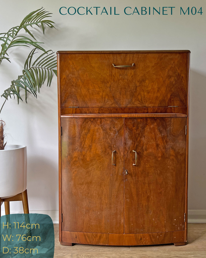 Vintage Walnut 1920s Art Deco Cocktail Cabinet - Bespoke Hand-Painted Design - Made to Order