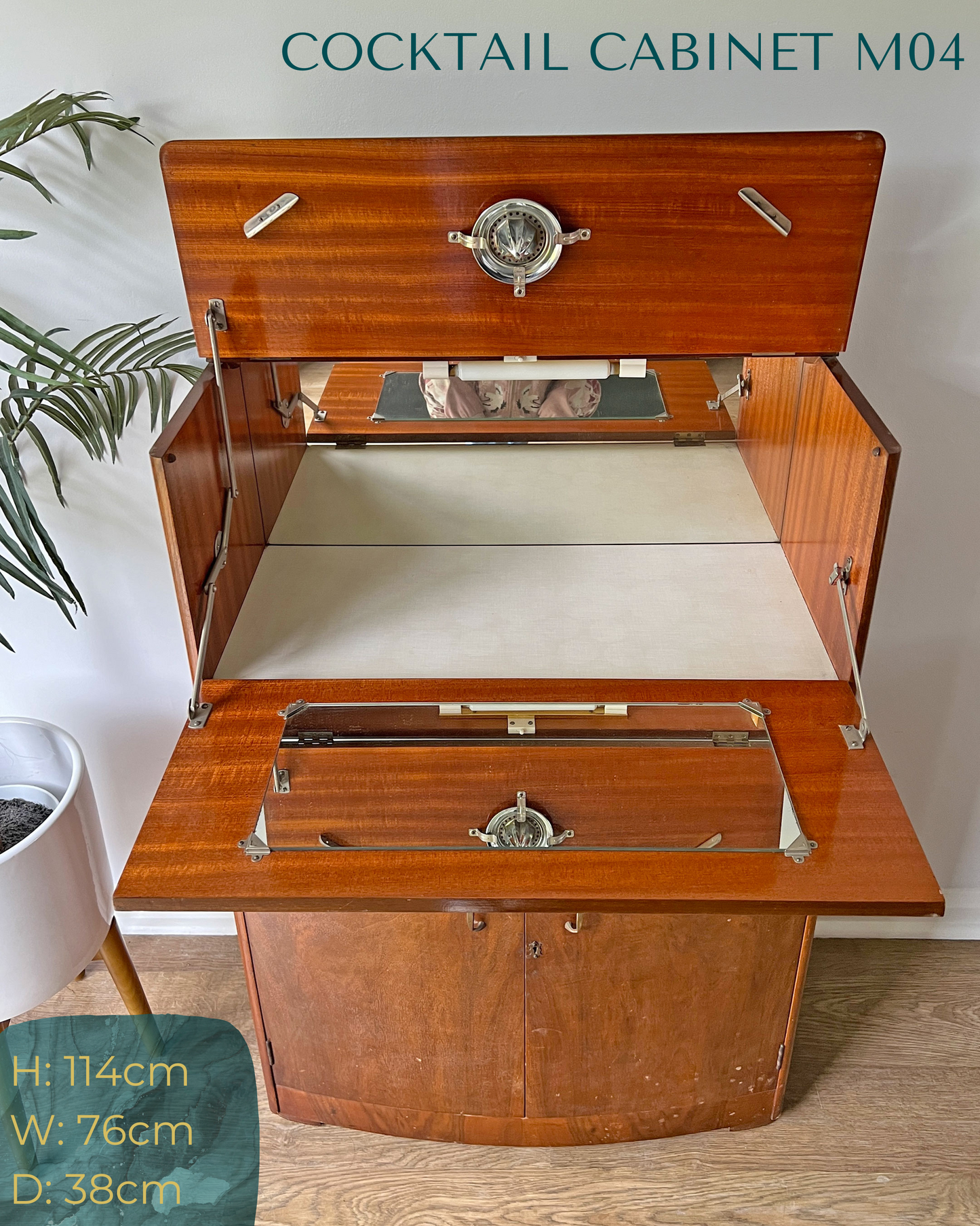 Vintage Walnut 1920s Art Deco Cocktail Cabinet - Bespoke Hand-Painted Design - Made to Order