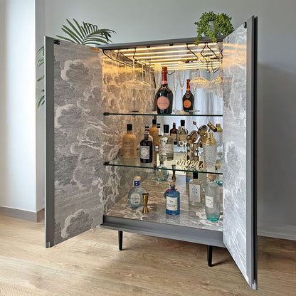 Luxury Grey Fornasetti Cocktail Cabinet – Procuratie Con Vista Drinks & Whiskey Bar Storage