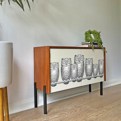 Vintage G Plan Small Teak Cabinet Featuring Fornasetti Nottambule Owls