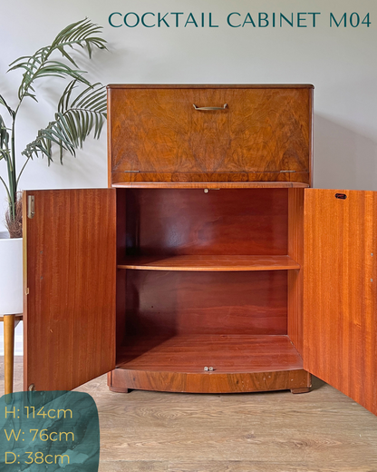 Vintage Walnut 1920s Art Deco Cocktail Cabinet - Bespoke Hand-Painted Design - Made to Order