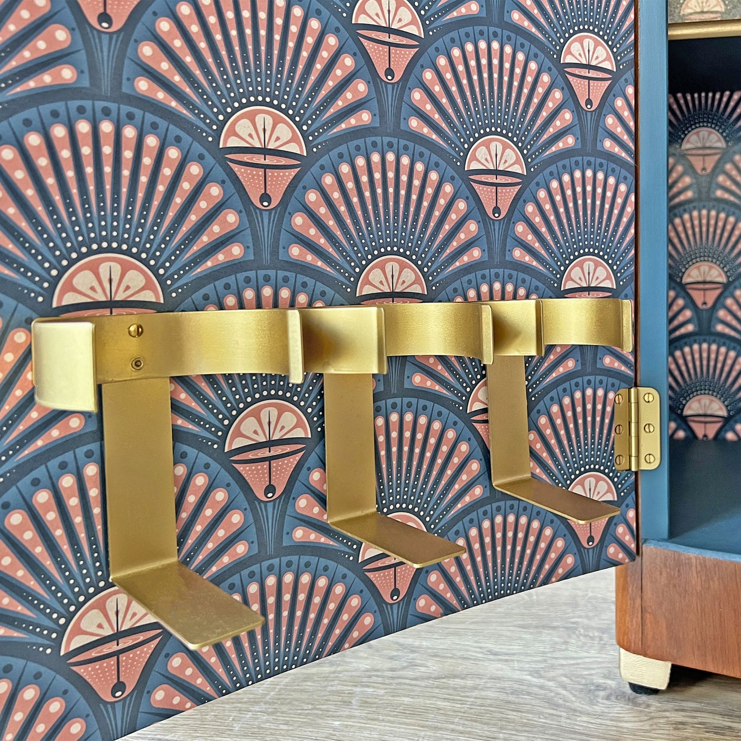 Vintage Walnut 1920s Art Deco Cocktail Cabinet - Bespoke Hand-Painted Gold Geometric Design - *MADE TO ORDER*