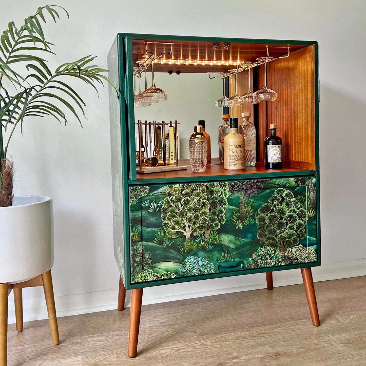 Vintage Mid Century G Plan Fresco Drinks Cocktail Cabinet - Cole & Son Forest - MADE TO ORDER