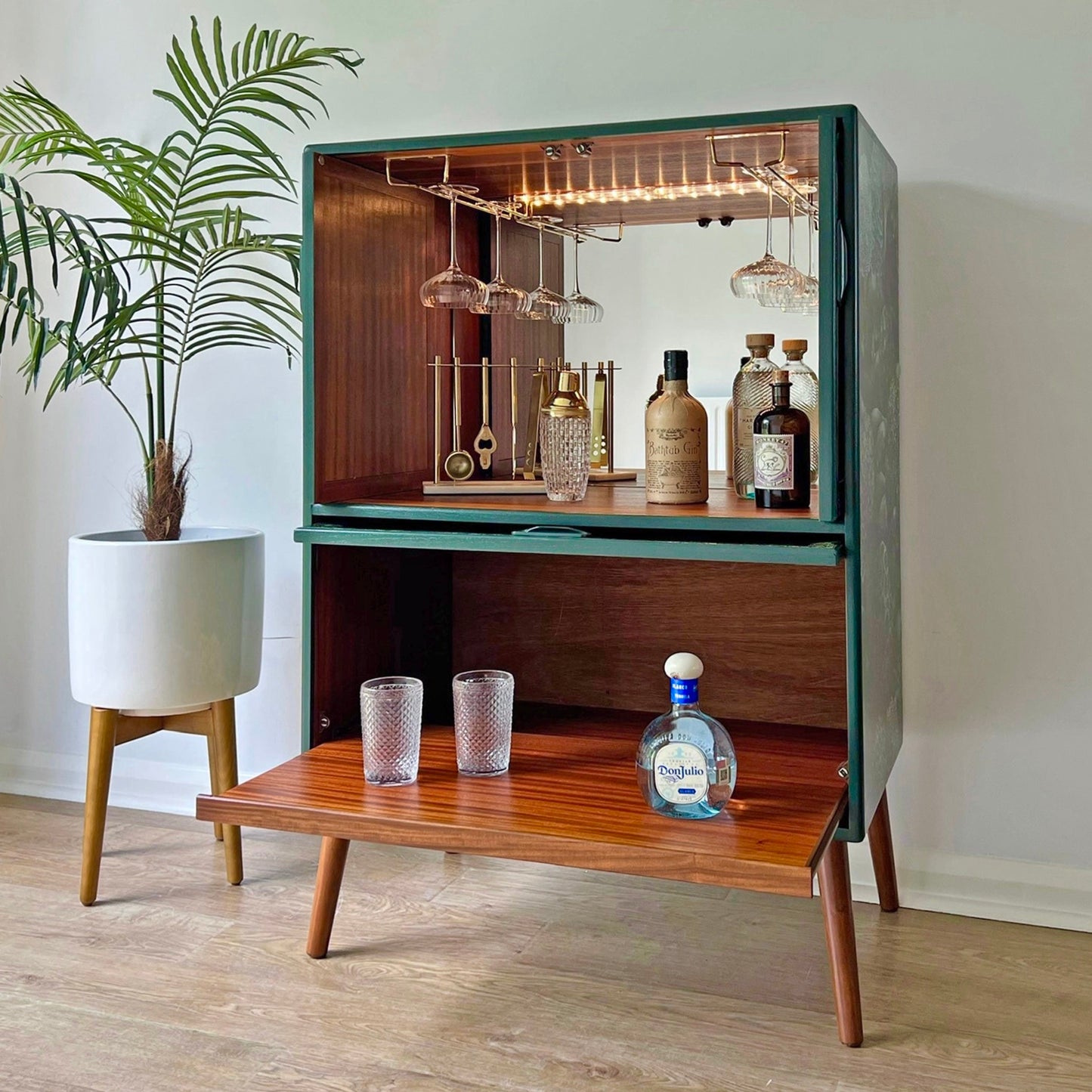 Vintage Mid Century G Plan Fresco Drinks Cocktail Cabinet - Cole & Son Forest - MADE TO ORDER