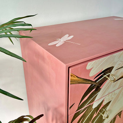 Bespoke Pink Stag C Range Tallboy – Fully Decoupaged in Iconic Pink Gucci Heron Print