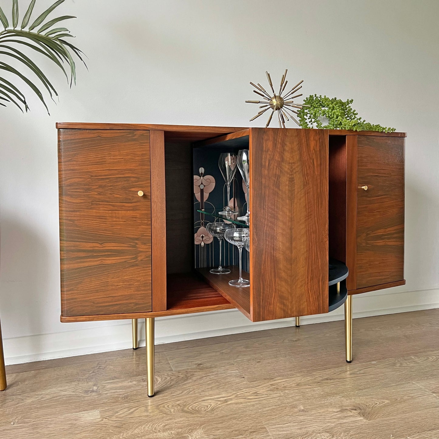 Vintage Walnut Sideboard with Secret Revolving Drinks Cabinet