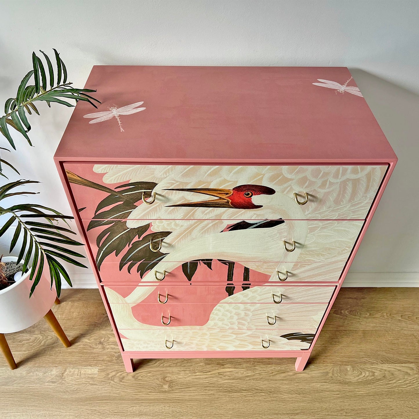 Bespoke Pink Stag C Range Tallboy – Fully Decoupaged in Iconic Pink Gucci Heron Print