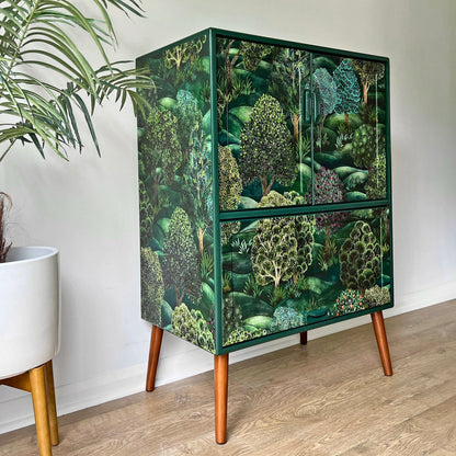 Vintage Mid Century G Plan Fresco Drinks Cocktail Cabinet - Cole & Son Forest - MADE TO ORDER