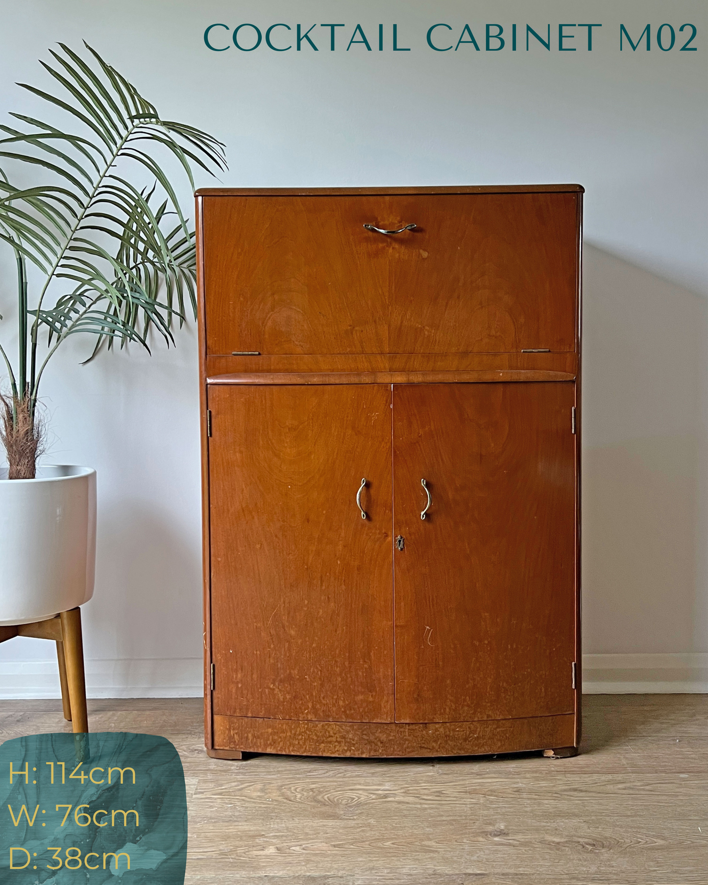 Vintage Walnut 1920s Art Deco Cocktail Cabinet - Bespoke Hand-Painted Gold Geometric Design - *MADE TO ORDER*