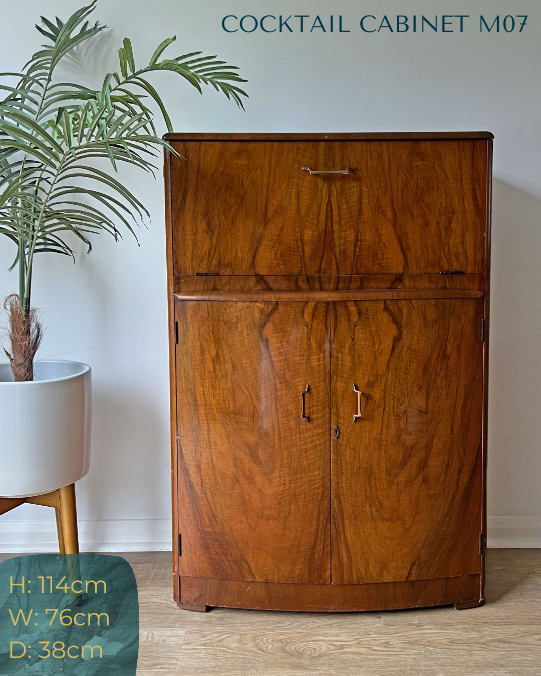 Vintage Walnut 1920s Art Deco Cocktail Cabinet - Bespoke Hand-Painted Gold Geometric Design - *MADE TO ORDER*