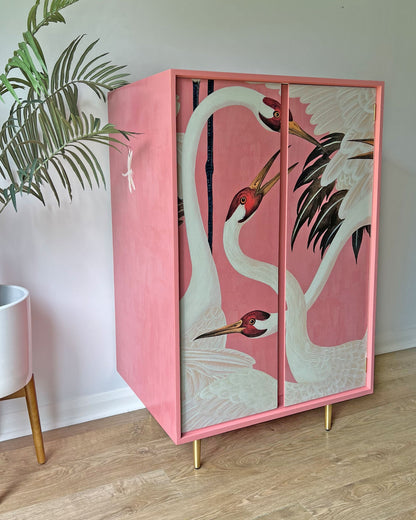 Vintage Harrods Stag C Range Large Drinks Cocktail Cabinet Bar - Pink Gucci Herons