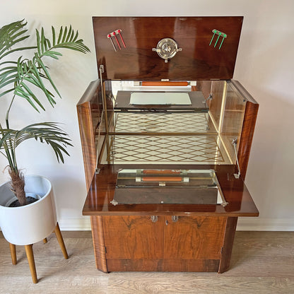 Art Deco Gatsby Walnut Gold Geometric Drinks Cocktail Whiskey Cabinet - MADE TO ORDER