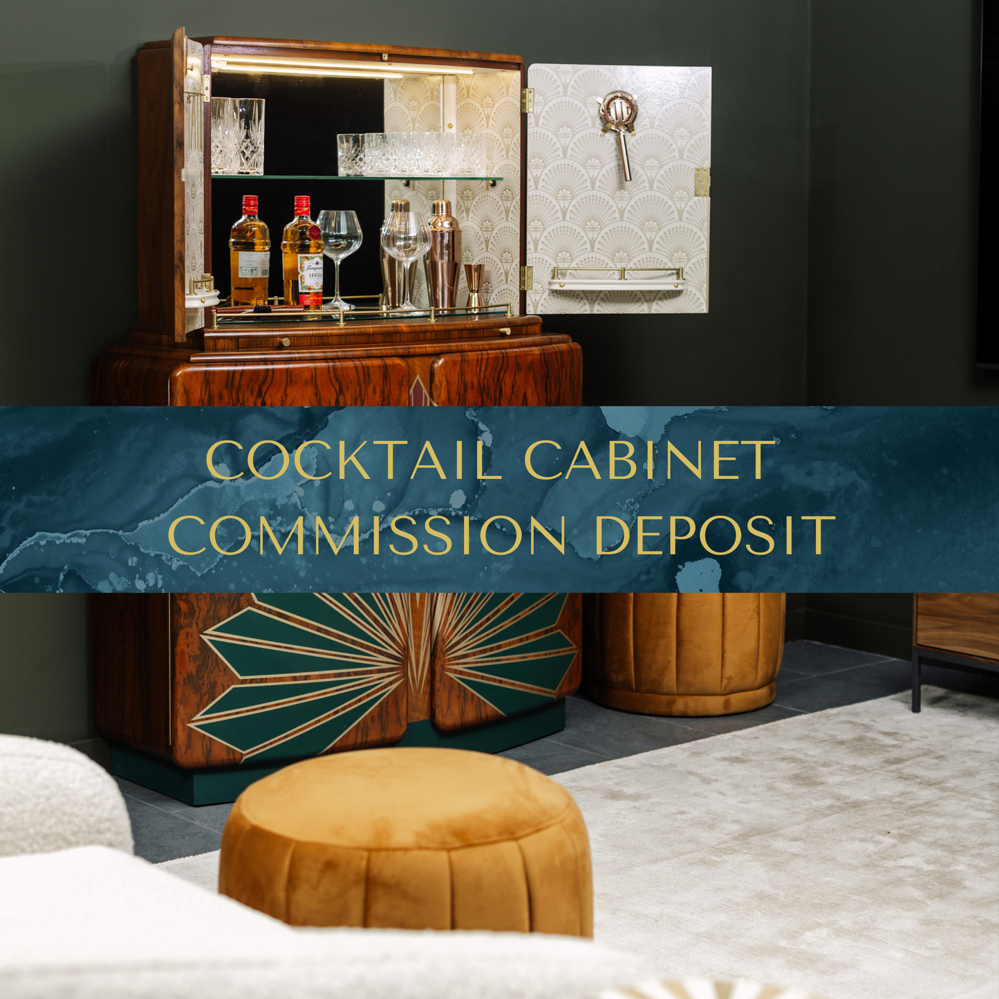 Luxury Art Deco Walnut Cocktail Cabinet – Bespoke Commission Deposit