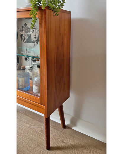 Vintage G Plan Teak Small Glass Fronted Display Drinks Cabinet Sideboard - Fornasetti Tema E Variazioni - Made To Order