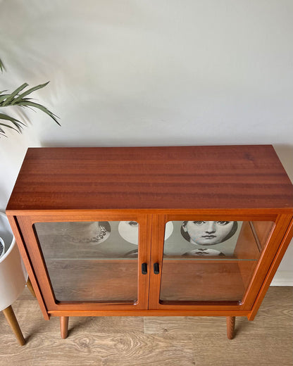 Vintage G Plan Teak Small Glass Fronted Display Drinks Cabinet Sideboard - Fornasetti Tema E Variazioni - Made To Order